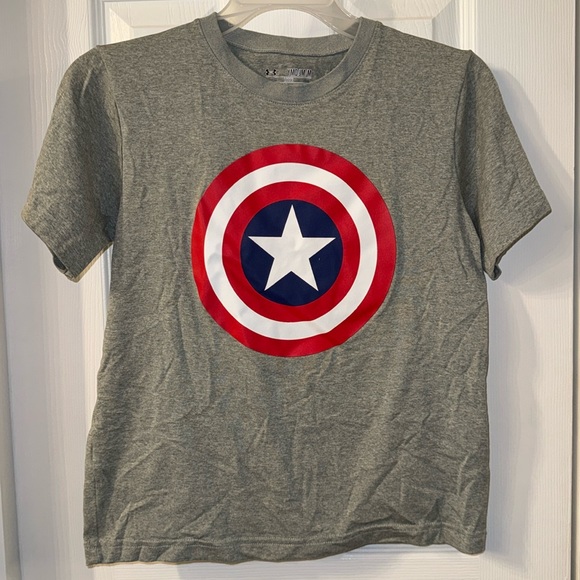 Under Armour Heat Gear Captain America Loose Shirt Youth Medium Gray UA - Picture 1 of 10